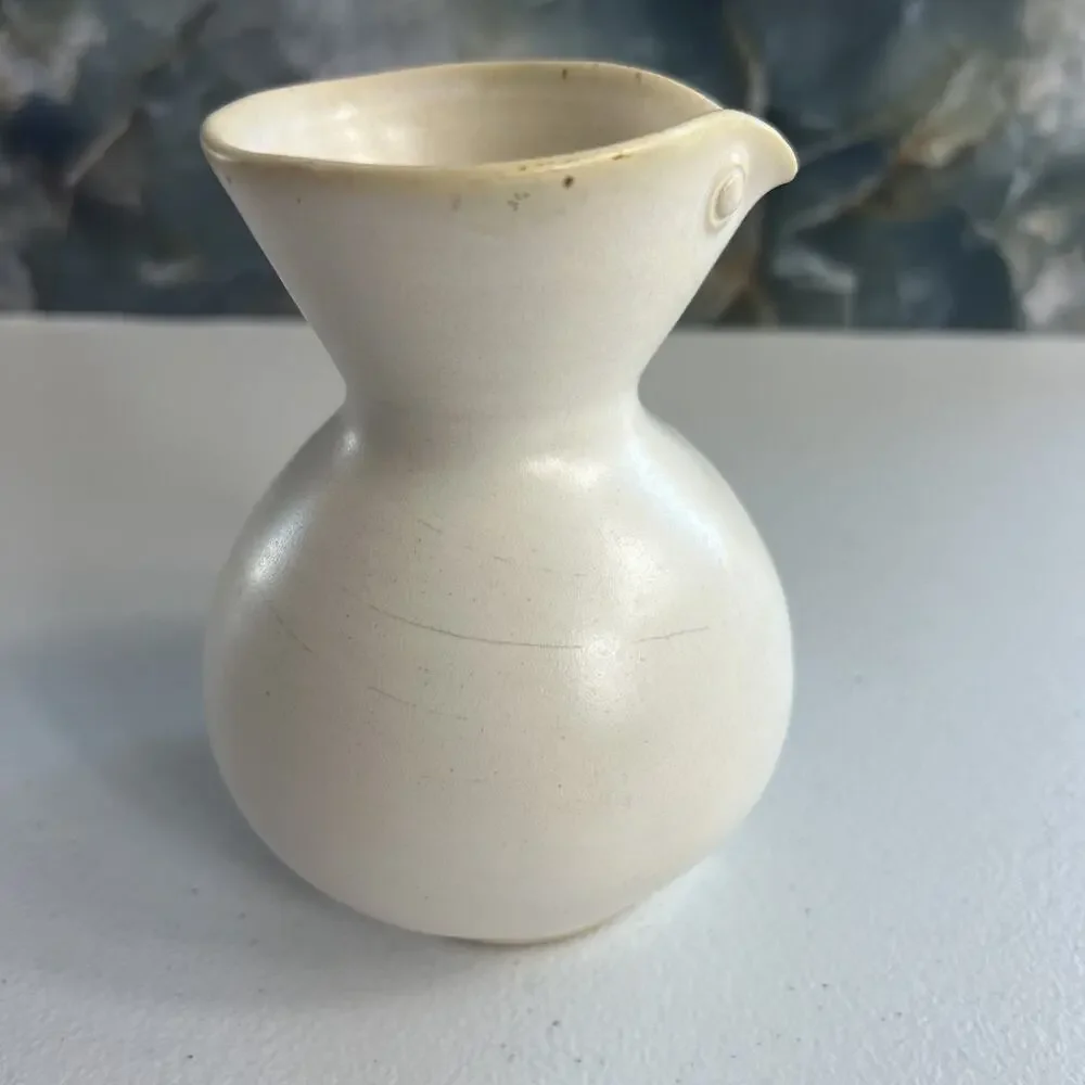 Studio Art Pottery Pitcher Handmade Ivory Stoneware Speckled Signed I.V.I